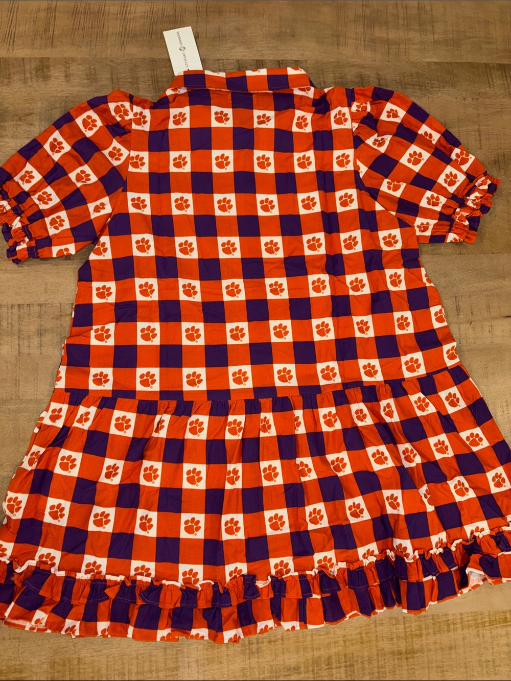 Clemson Tigers The Go Gingham Ruffle Dress Linen Cotton Blend XL NWT $169 - Picture 9 of 9